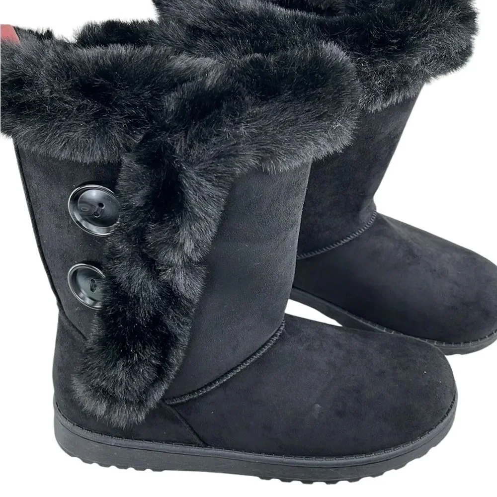 Women’s Black Cozy Abigail Faux-Fur Winter Boots Size 10